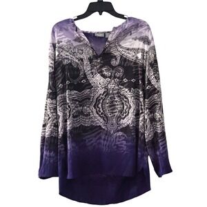 Chico's Travelers Tunic Top Women Elegant Gradient Purple Paisley Slit Neck Sz 1